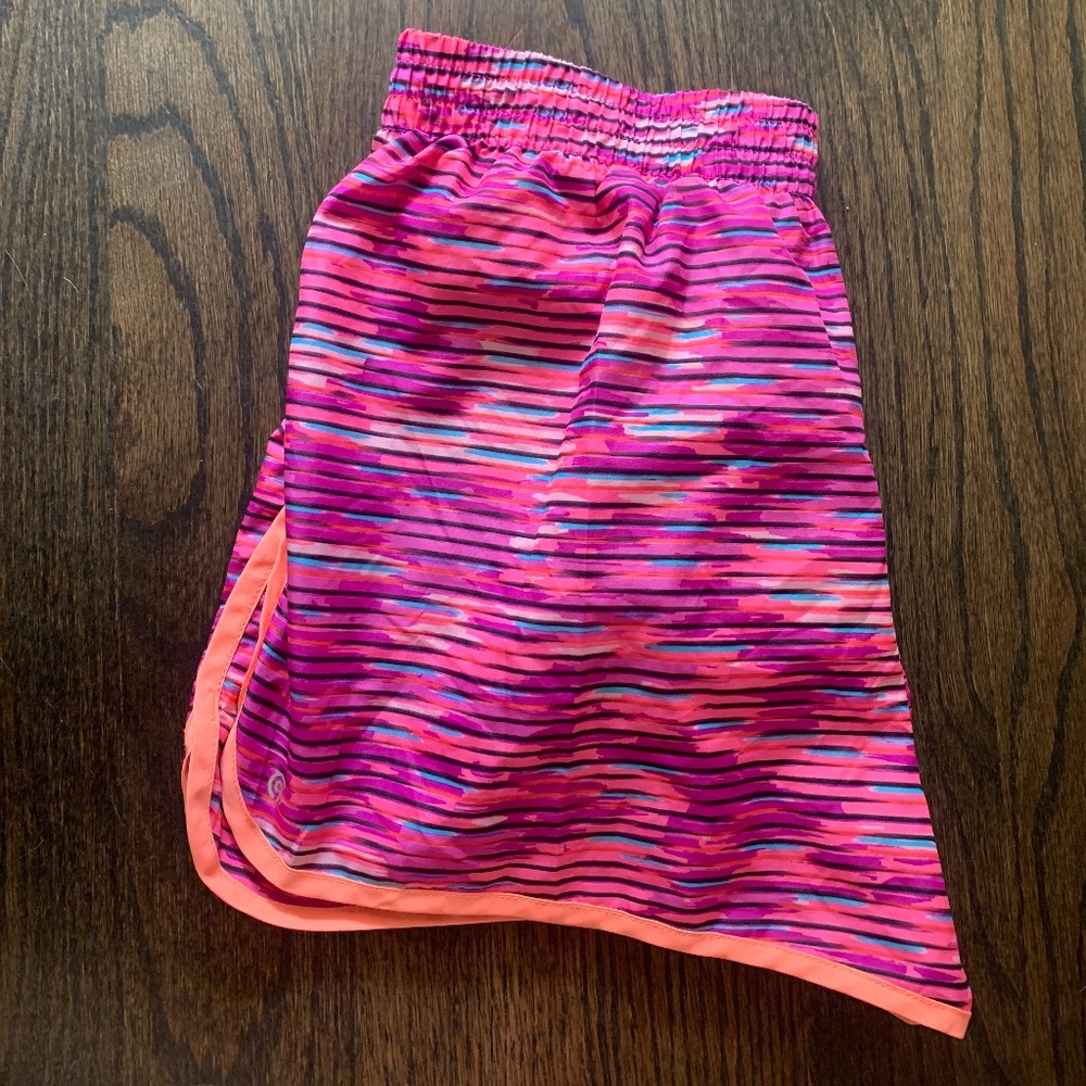 Girls pink striped athletic shorts